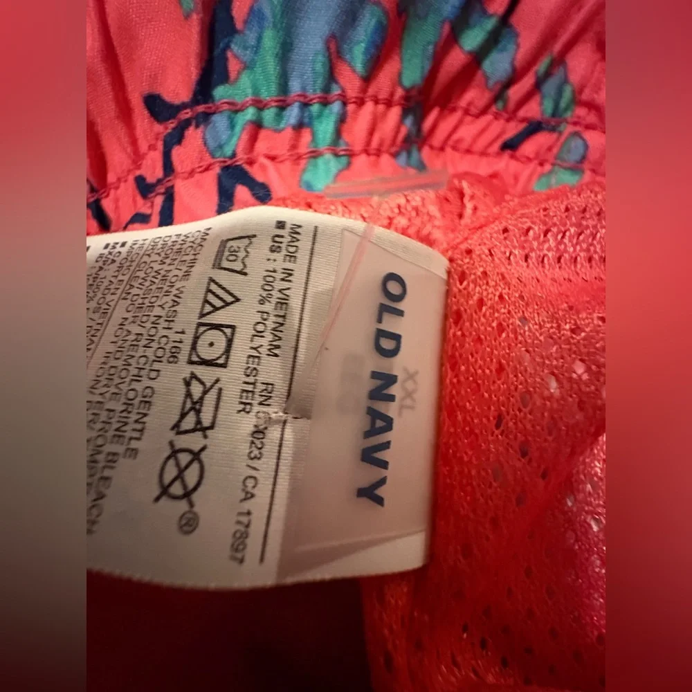 (B3) Old Navy Men's Printed Coral Blue‎ Wave Swim Trunks Shorts XXL